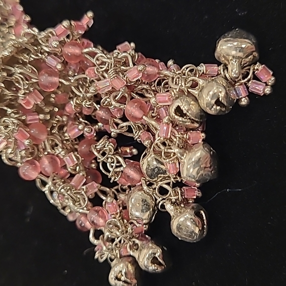NWOT Bollywood style Hoop earrings with pink beads - Picture 7 of 8